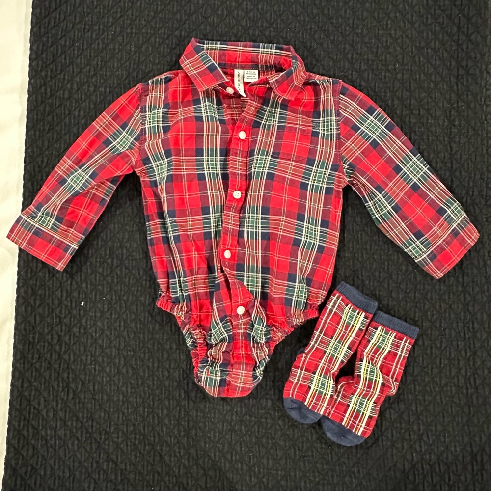 Janie & Jack Plaid Poplin Bodysuit & Socks